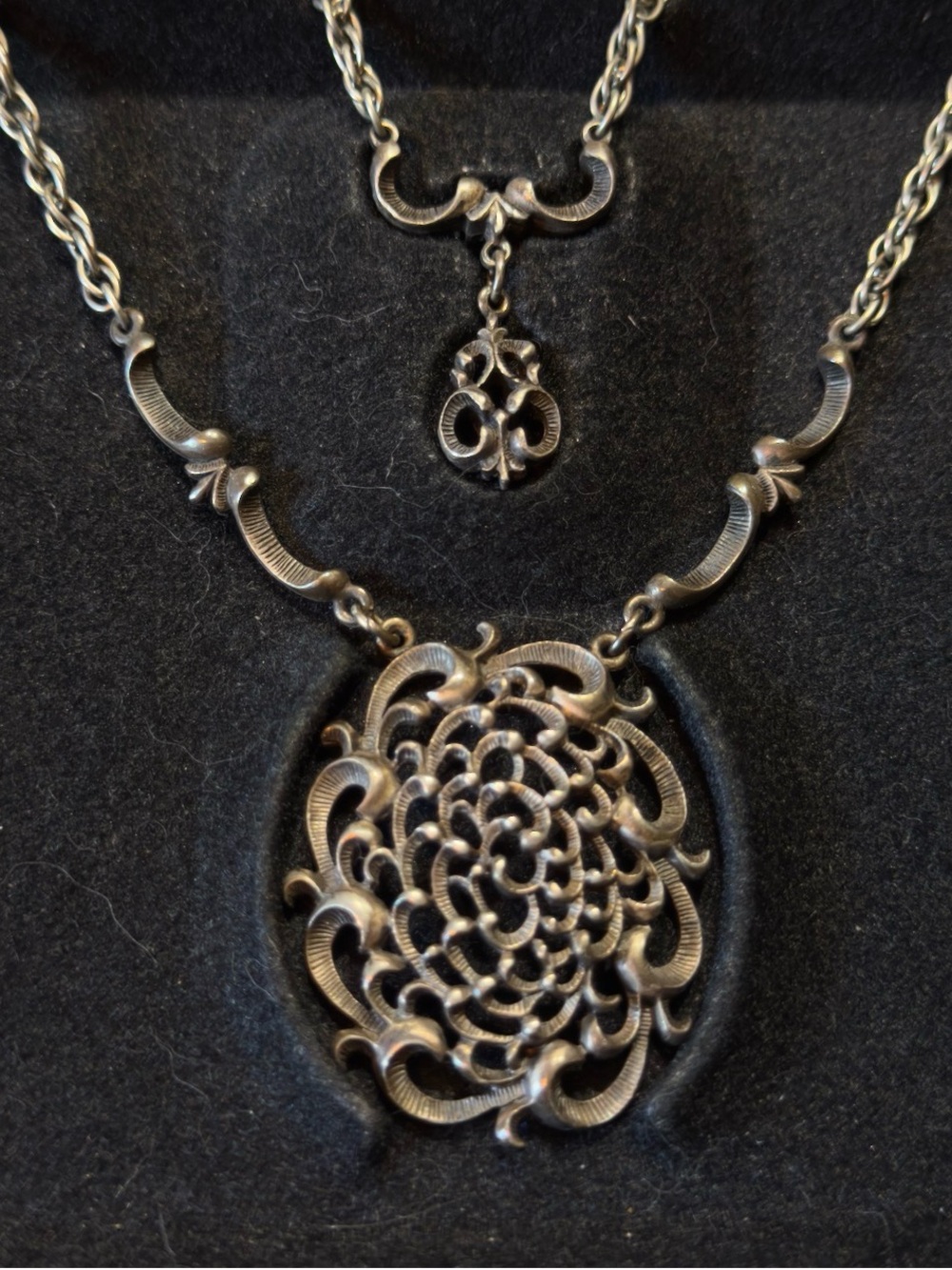 Vintage Art Nouveau Filigree Necklace Bracelet Metal Floral Gothic Victorian